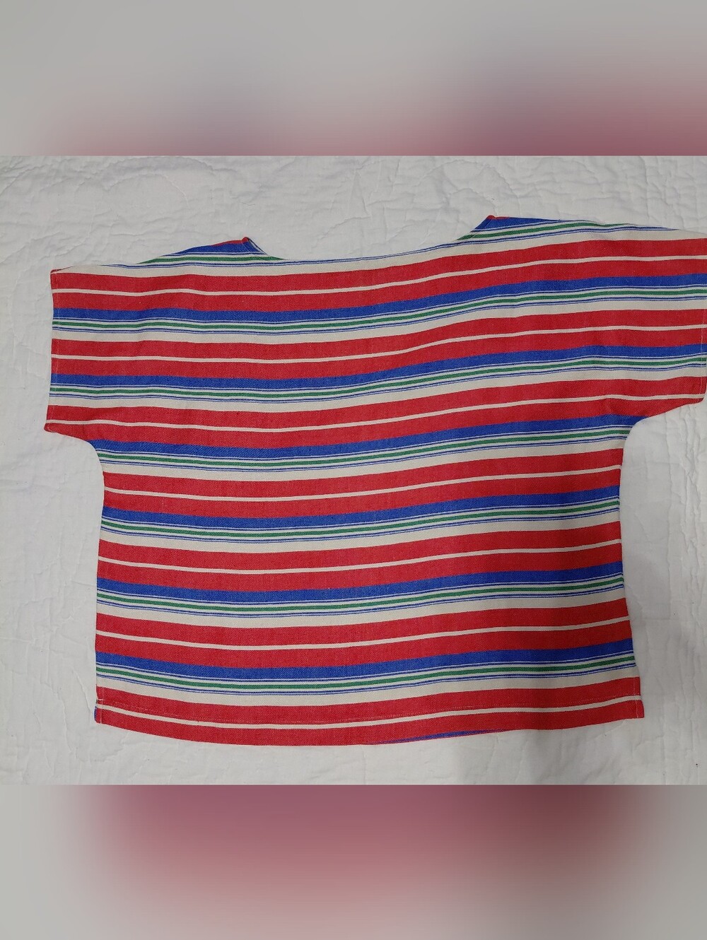 Lauren Ralph Lauren Red Multicolor Striped Cropped Top Linen